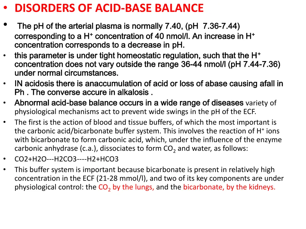 disorders of acid base balance