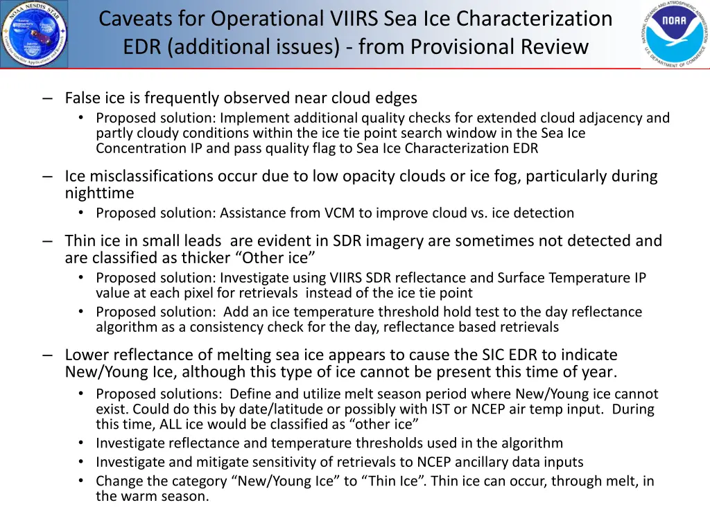 caveats for operational viirs 1