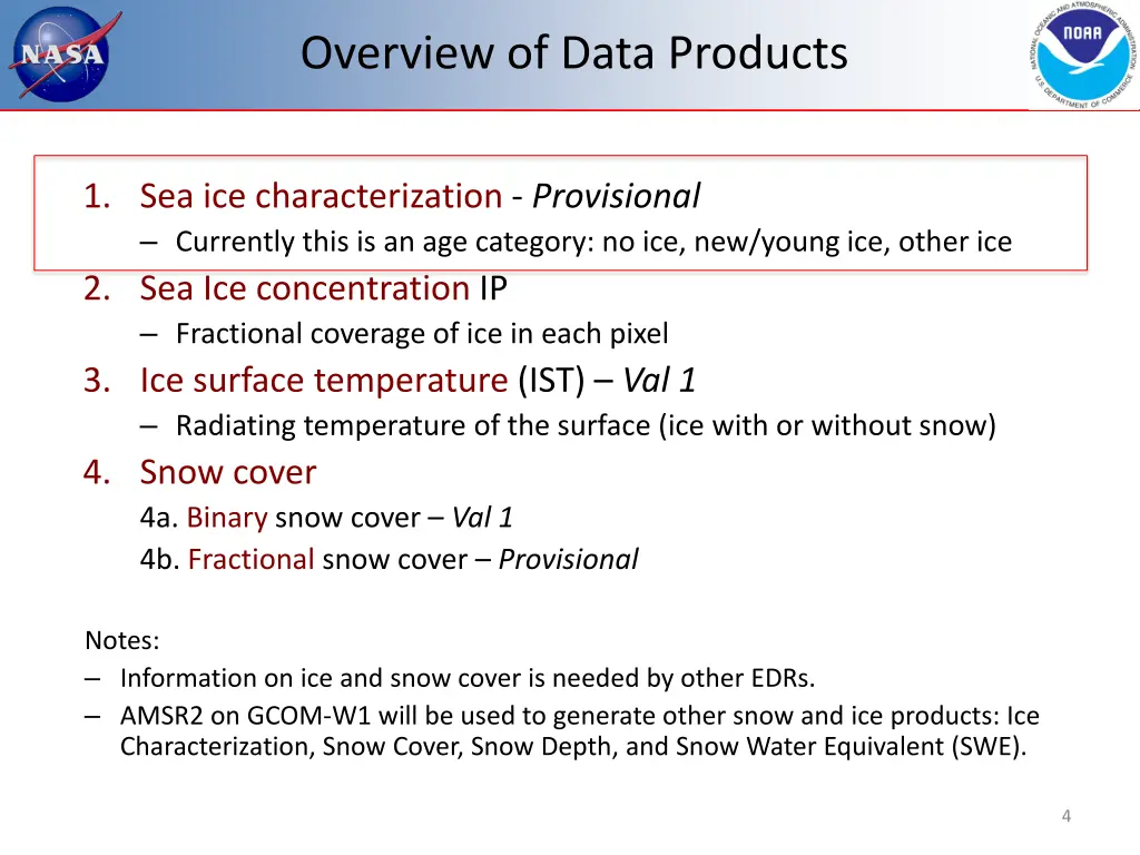 overview of data products