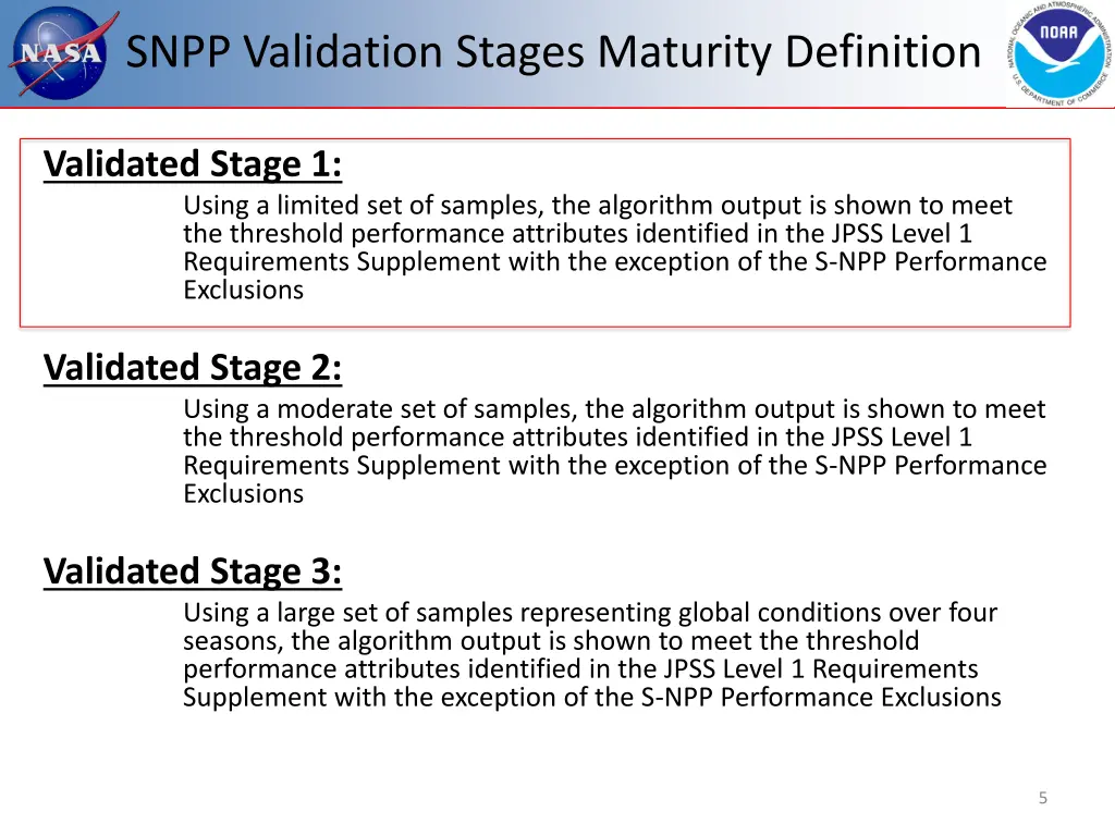 snpp validation stages maturity definition