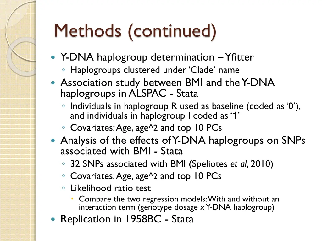 methods continued