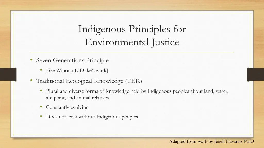 indigenous principles for environmental justice