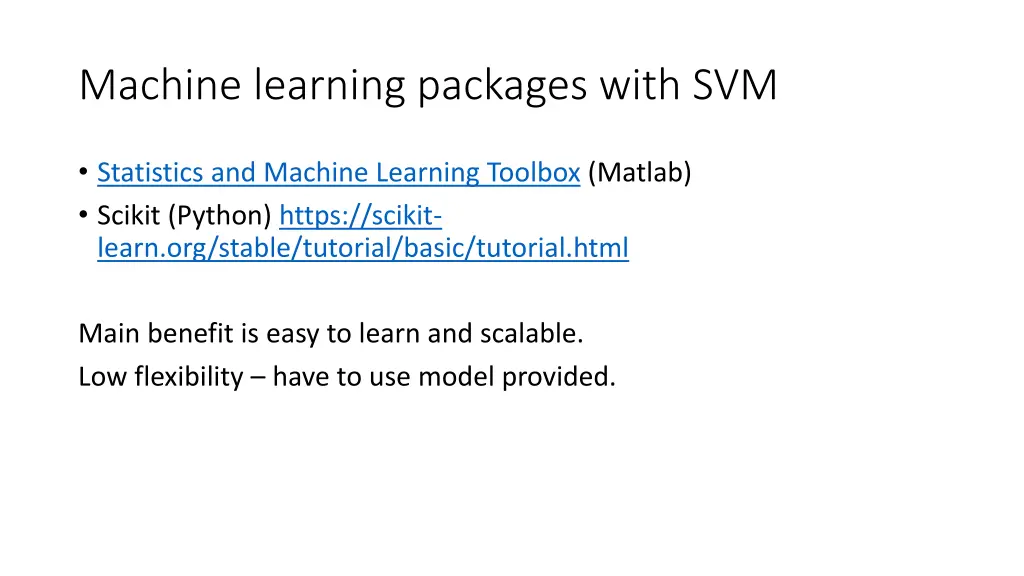 machine learning packages with svm