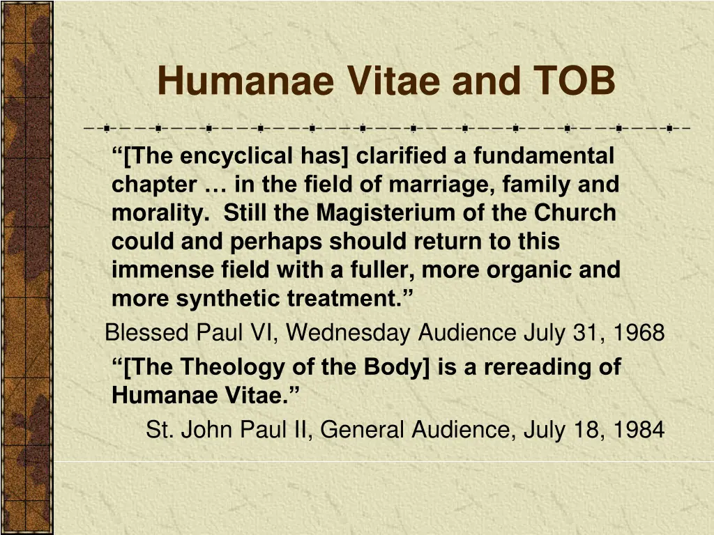 humanae vitae and tob