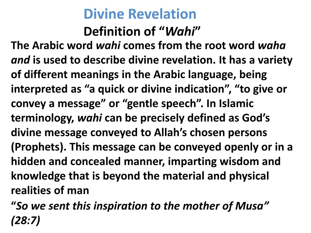 divine revelation definition of wahi