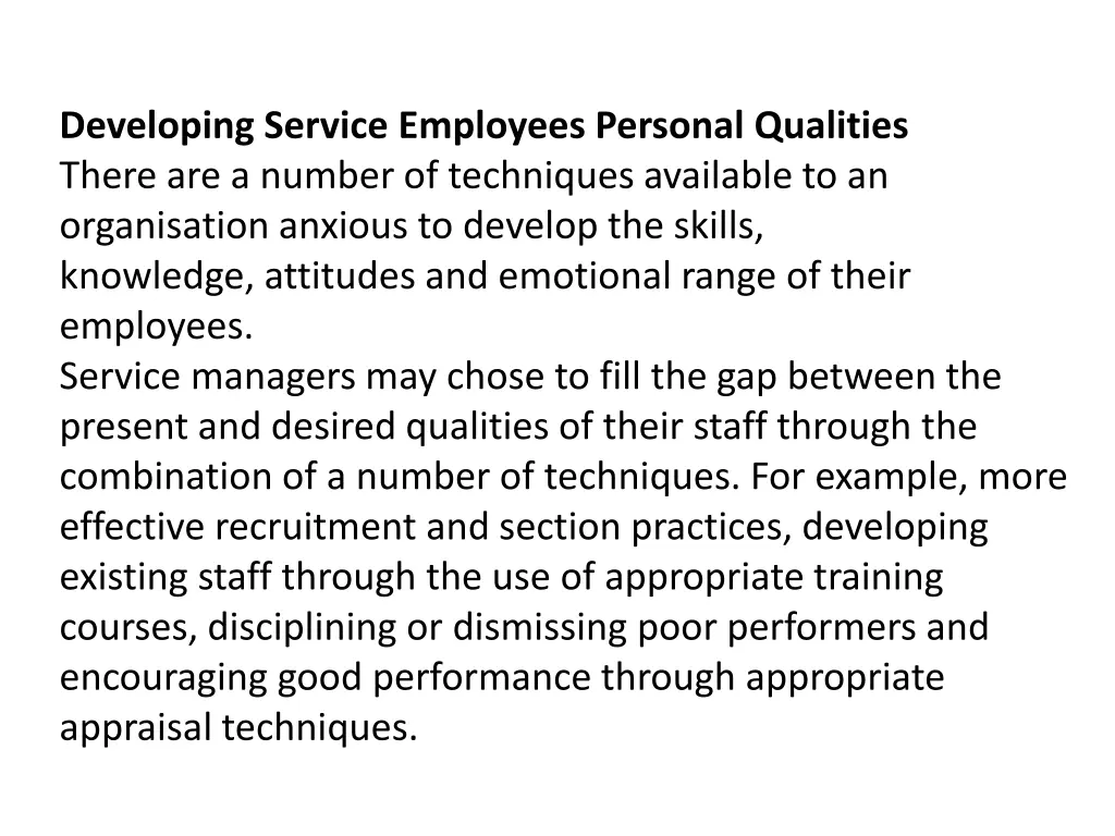 developing service employees personal qualities