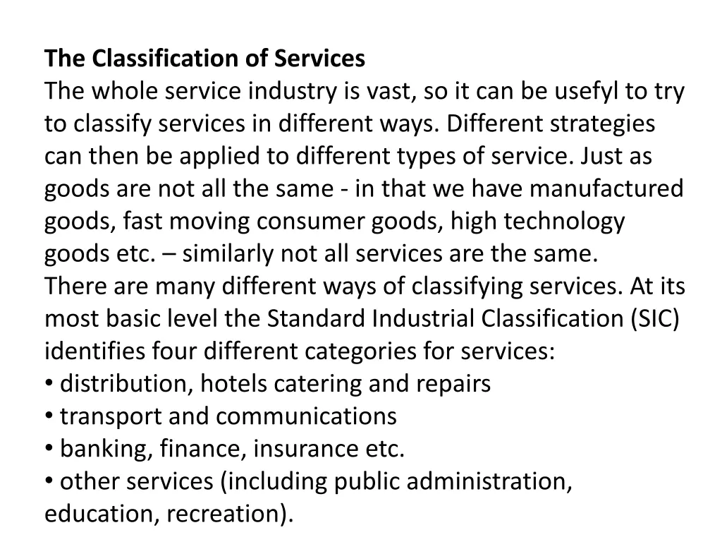 the classification of services the whole service