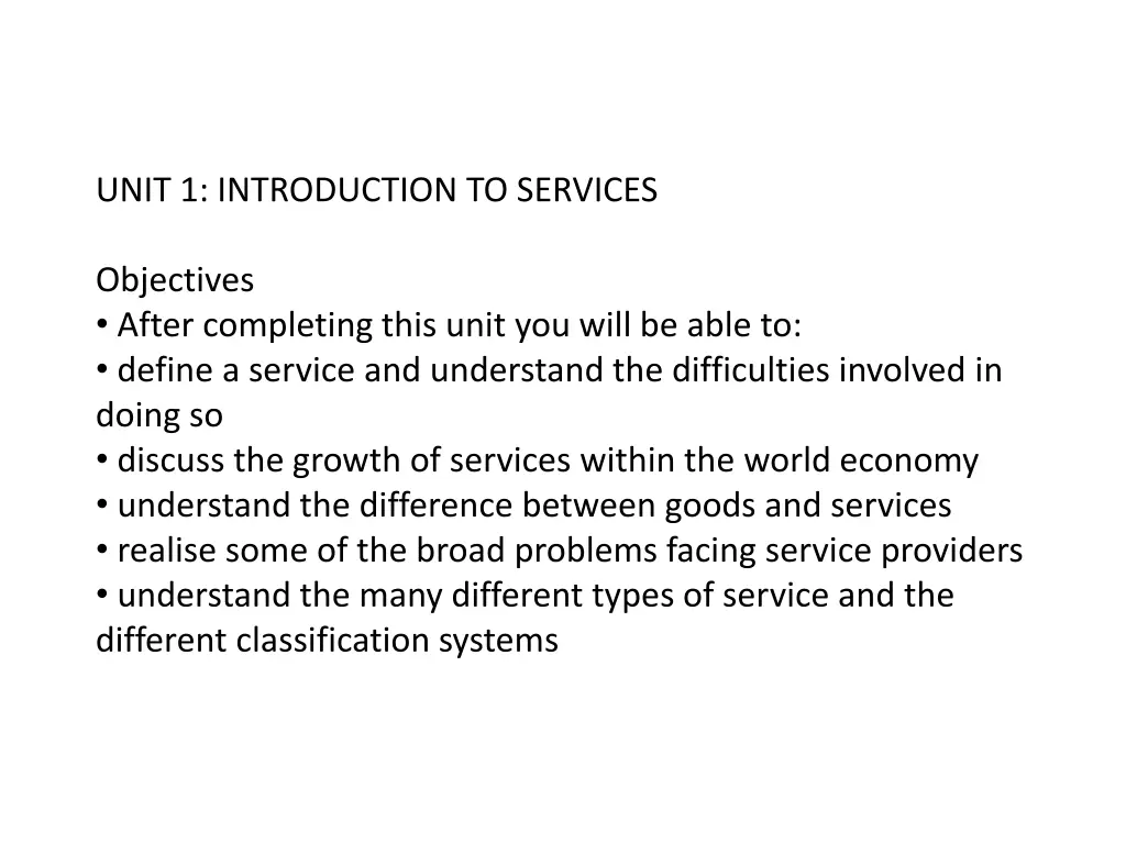 unit 1 introduction to services