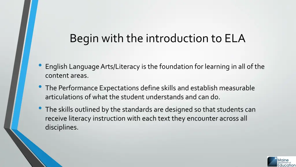 begin with the introduction to ela