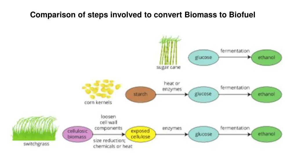 comparison of steps involved to convert biomass