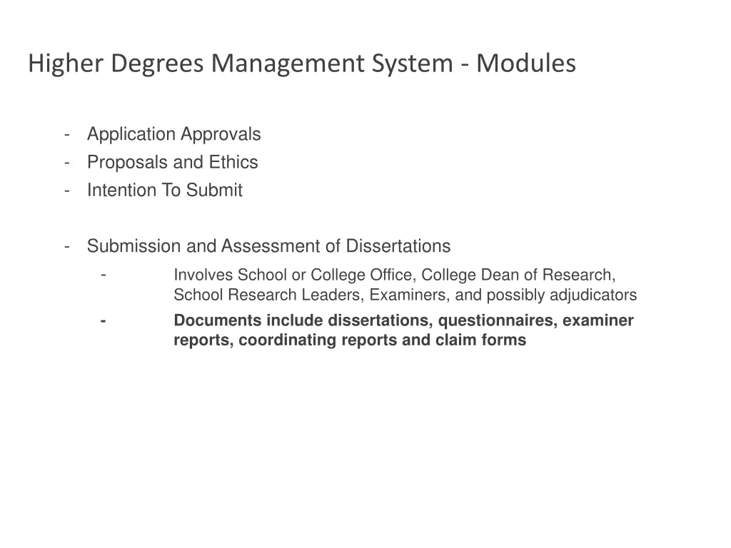 higher degrees management system modules 15