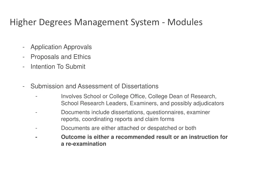 higher degrees management system modules 17