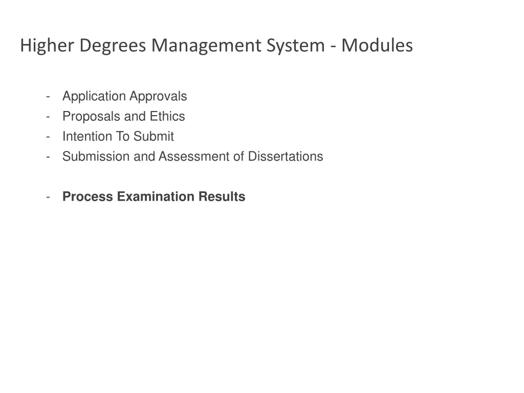 higher degrees management system modules 18