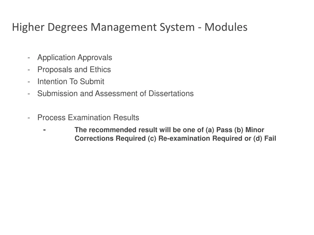 higher degrees management system modules 19