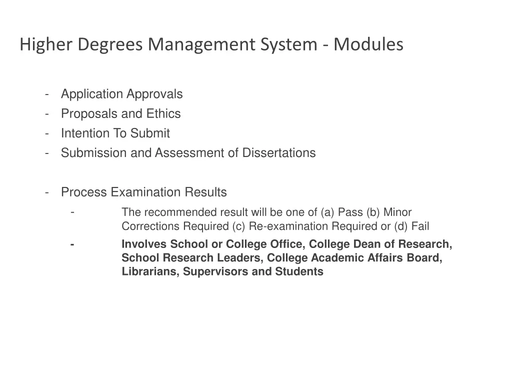 higher degrees management system modules 20