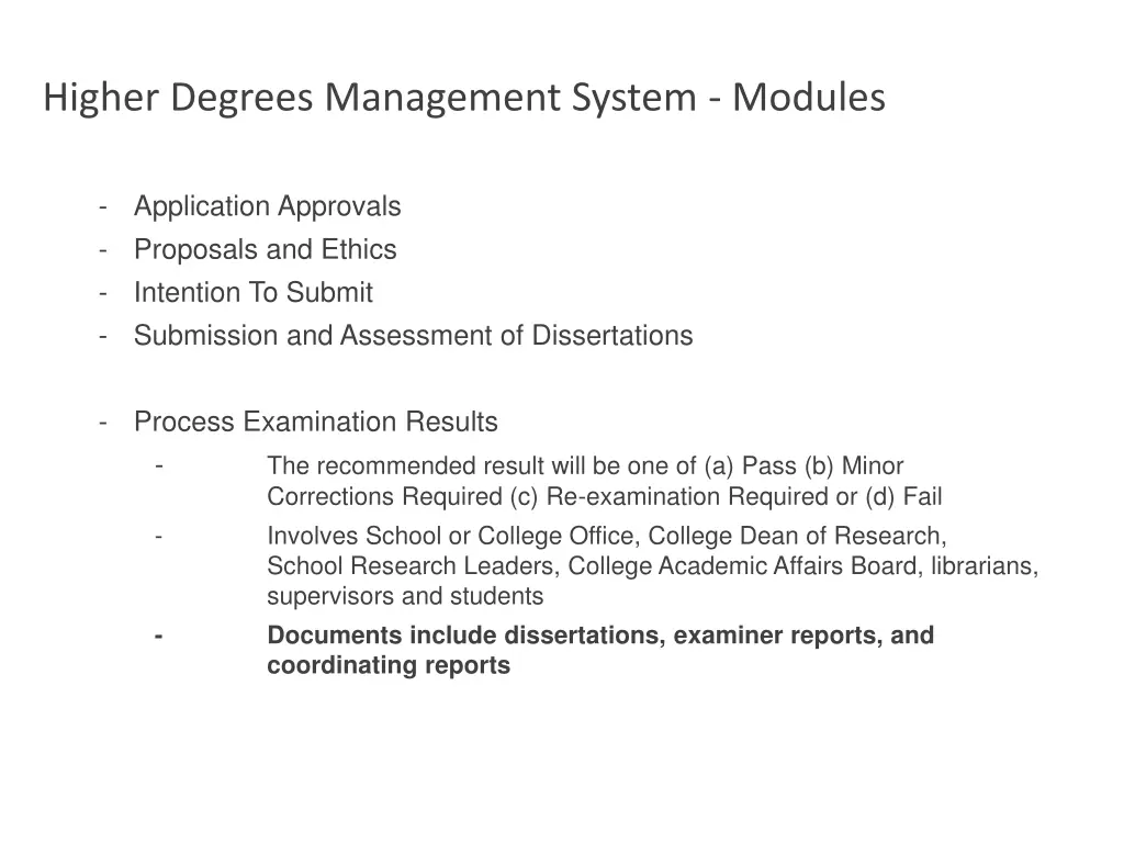 higher degrees management system modules 21