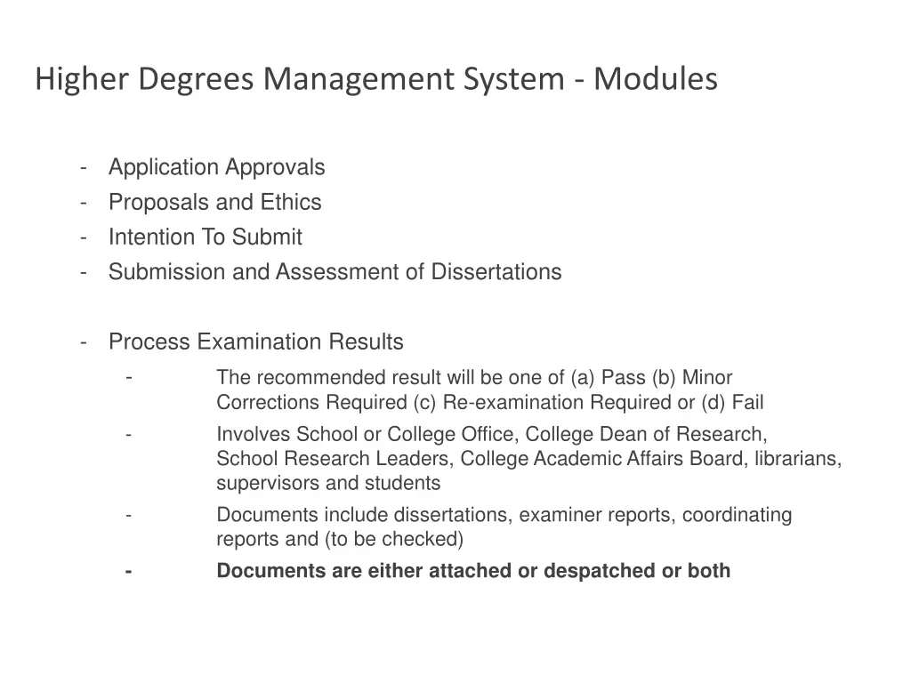 higher degrees management system modules 22