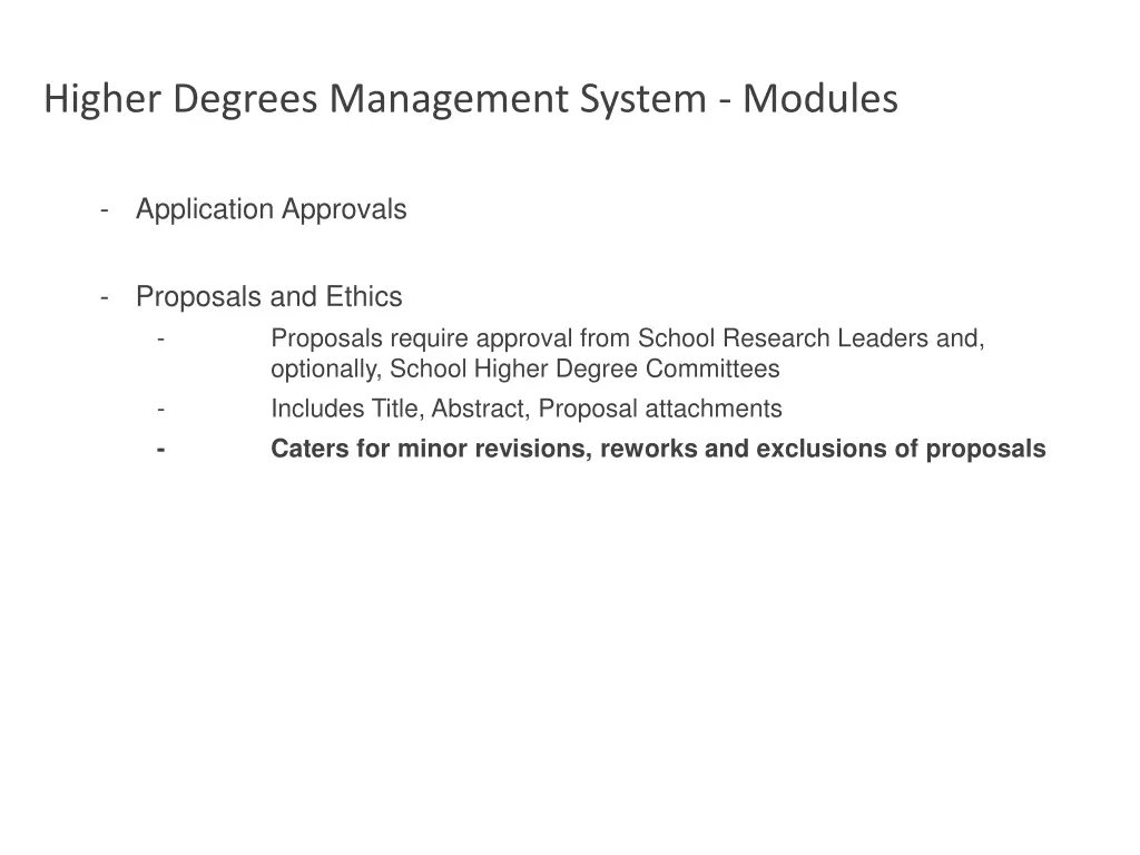 higher degrees management system modules 8