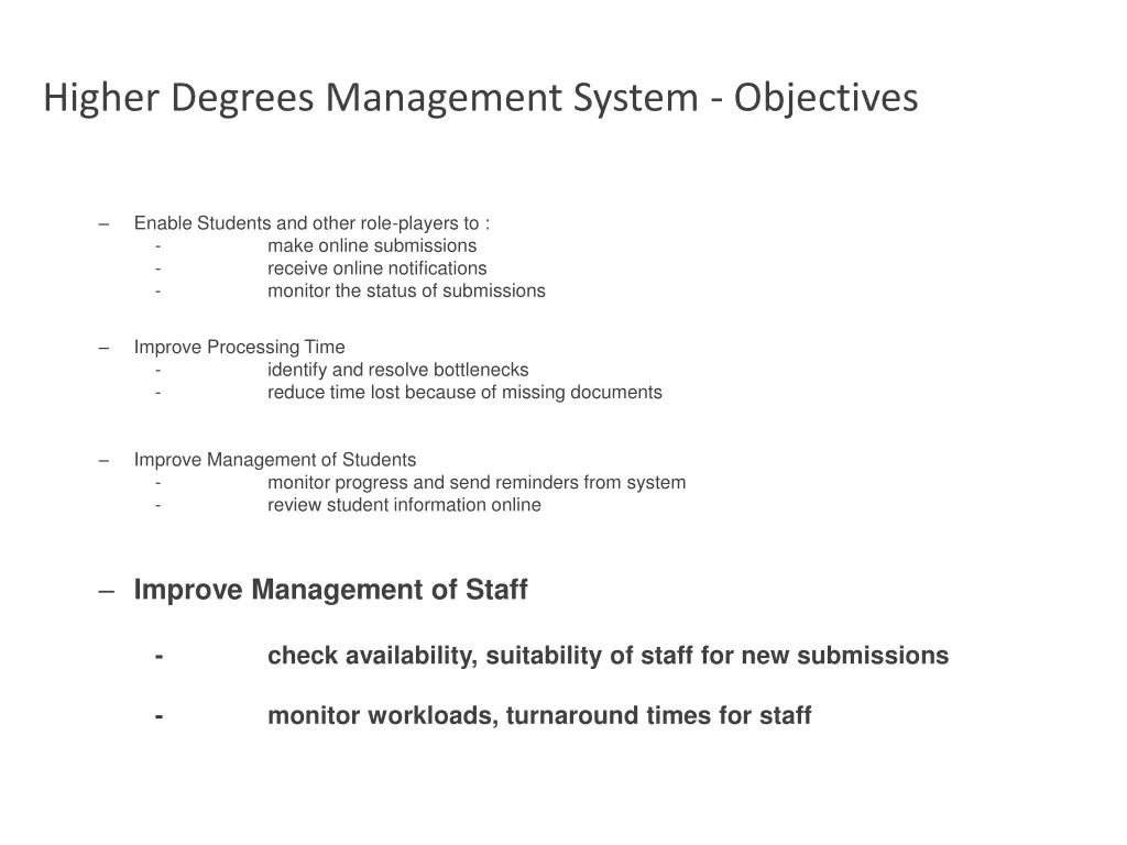 higher degrees management system objectives 3