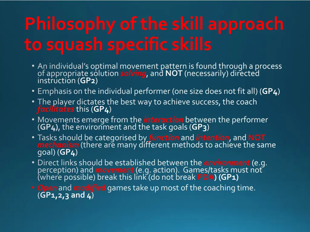 philosophy of the skill approach to squash