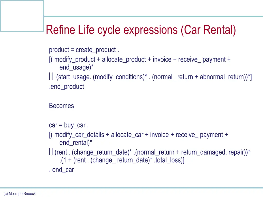 refine life cycle expressions car rental