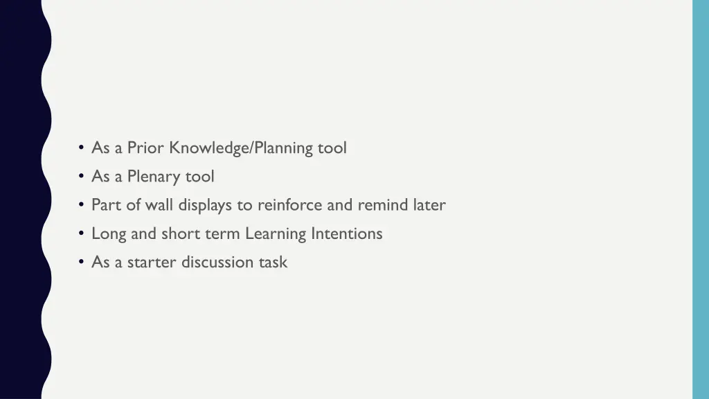 as a prior knowledge planning tool as a plenary