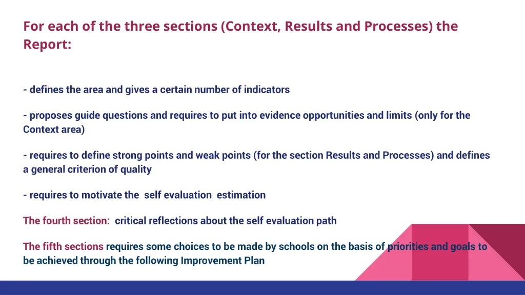 for each of the three sections context results