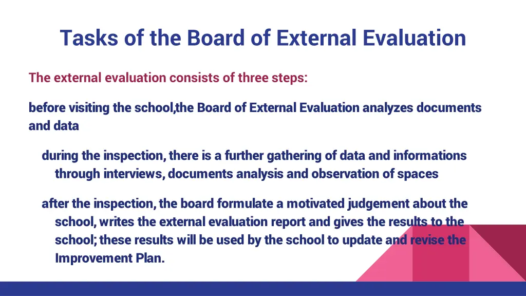 tasks of the board of external evaluation