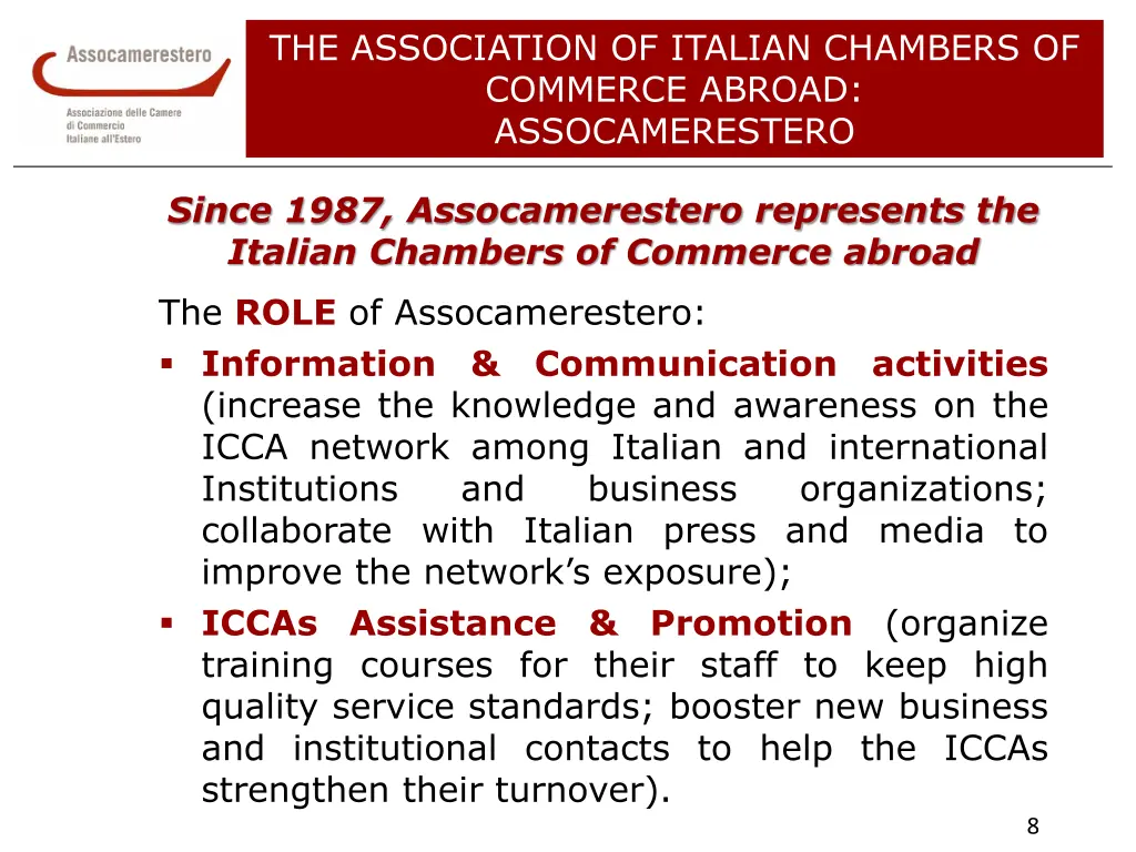 the association of italian chambers of commerce