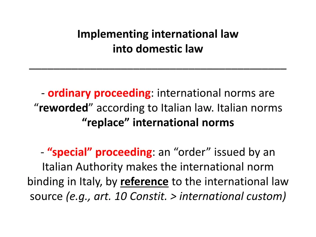 implementing international law into domestic law