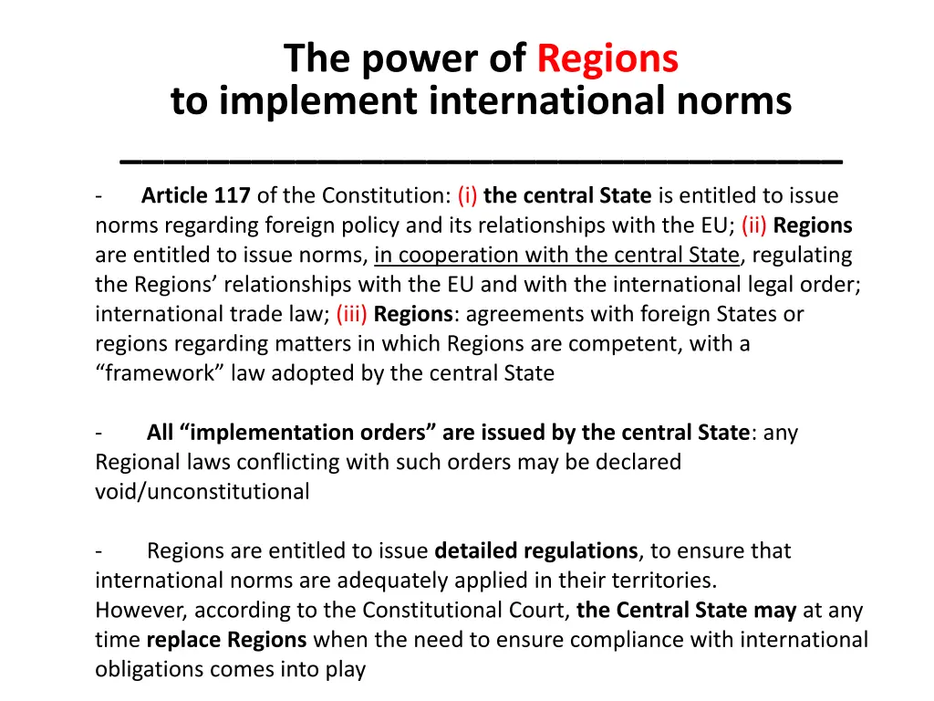 the power of regions to implement international