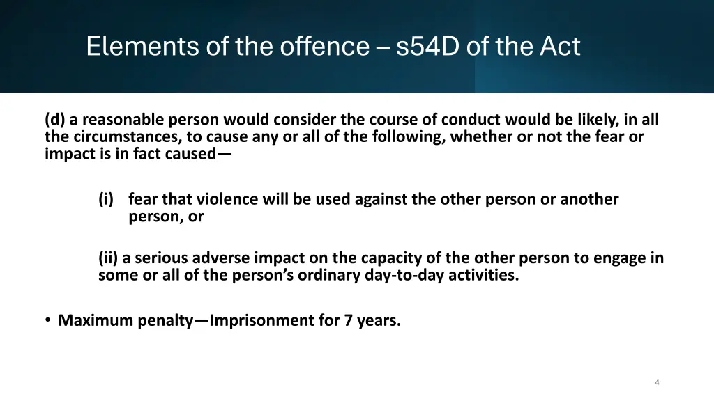 elements of the offence s54d of the act