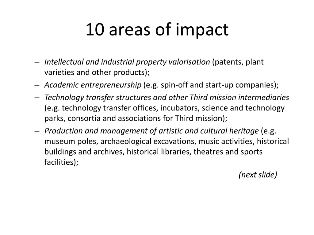 10 areas of impact