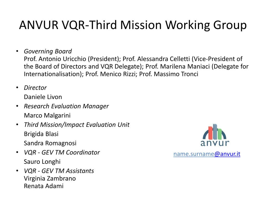 anvur vqr third mission working group