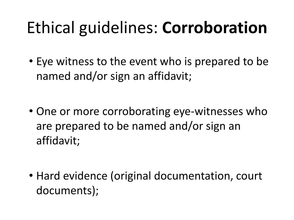 ethical guidelines corroboration