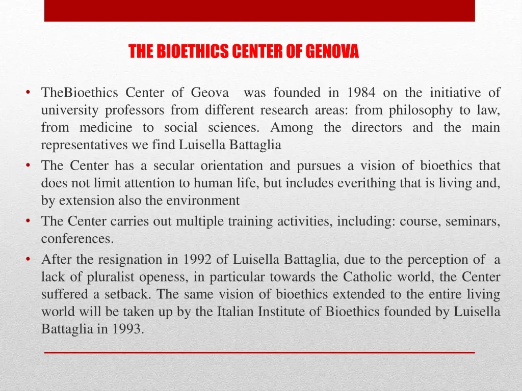 the bioethics center of genova