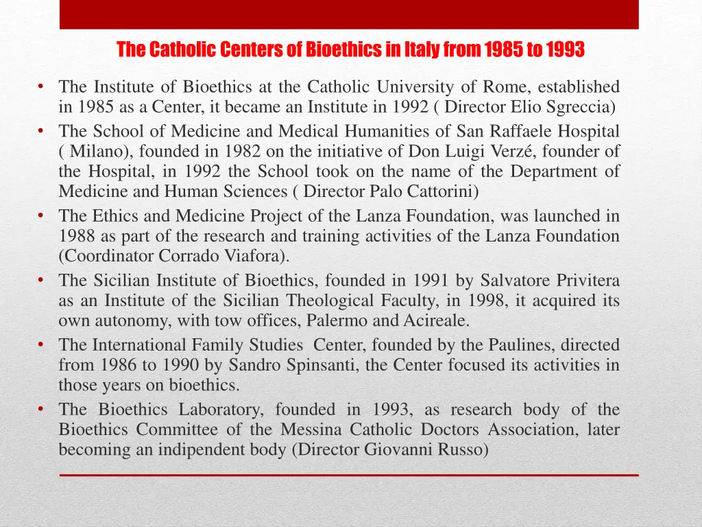 the catholic centers of bioethics in italy from