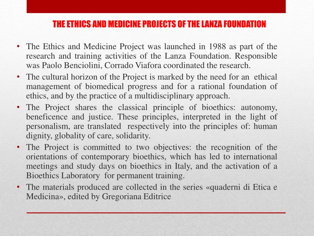 the ethics and medicine projects of the lanza