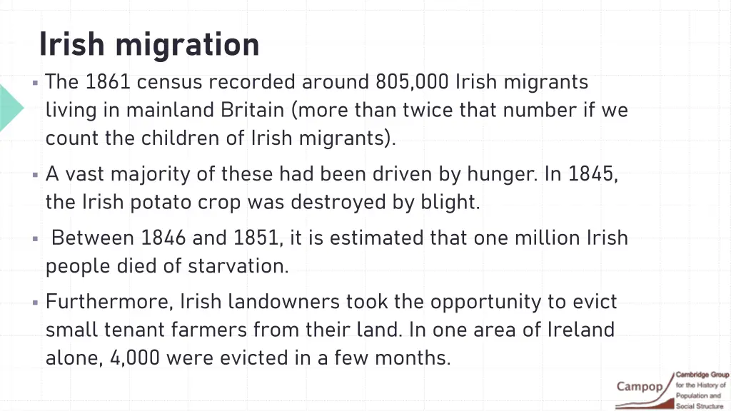 irish migration the 1861 census recorded around