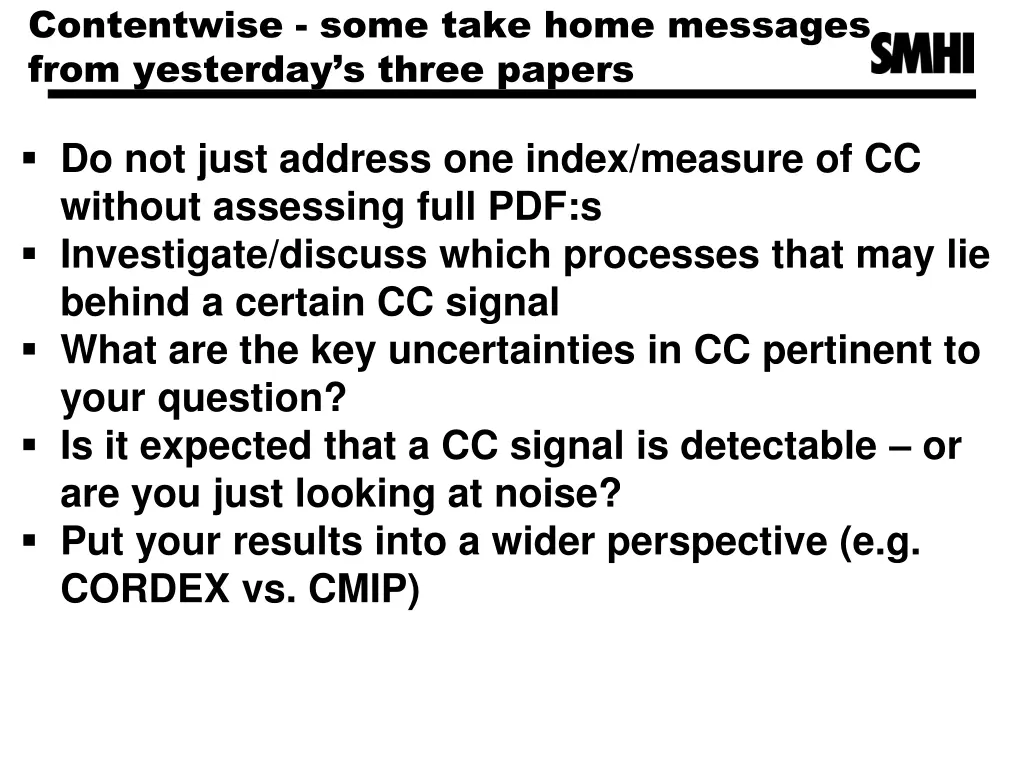 contentwise some take home messages from