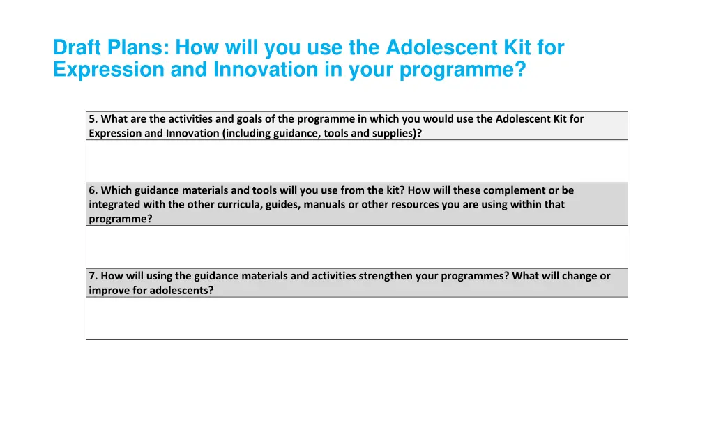 draft plans how will you use the adolescent