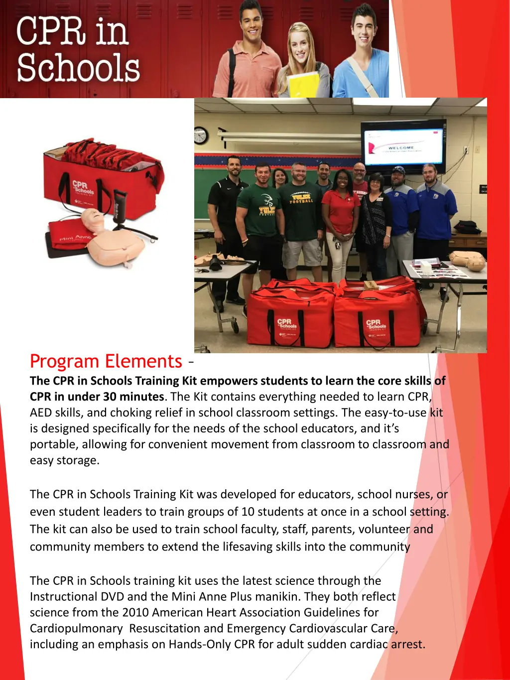 program elements the cpr in schools training