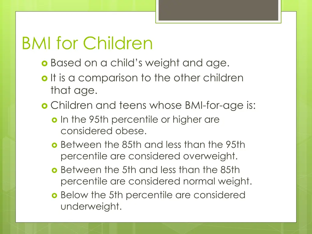 bmi for children based on a child s weight