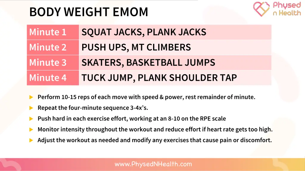 body weight emom