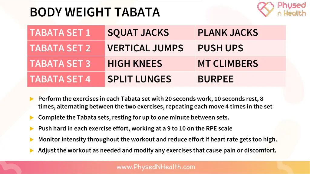 body weight tabata