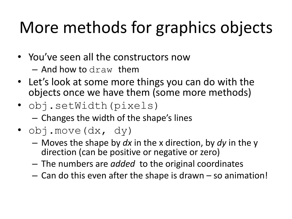 more methods for graphics objects