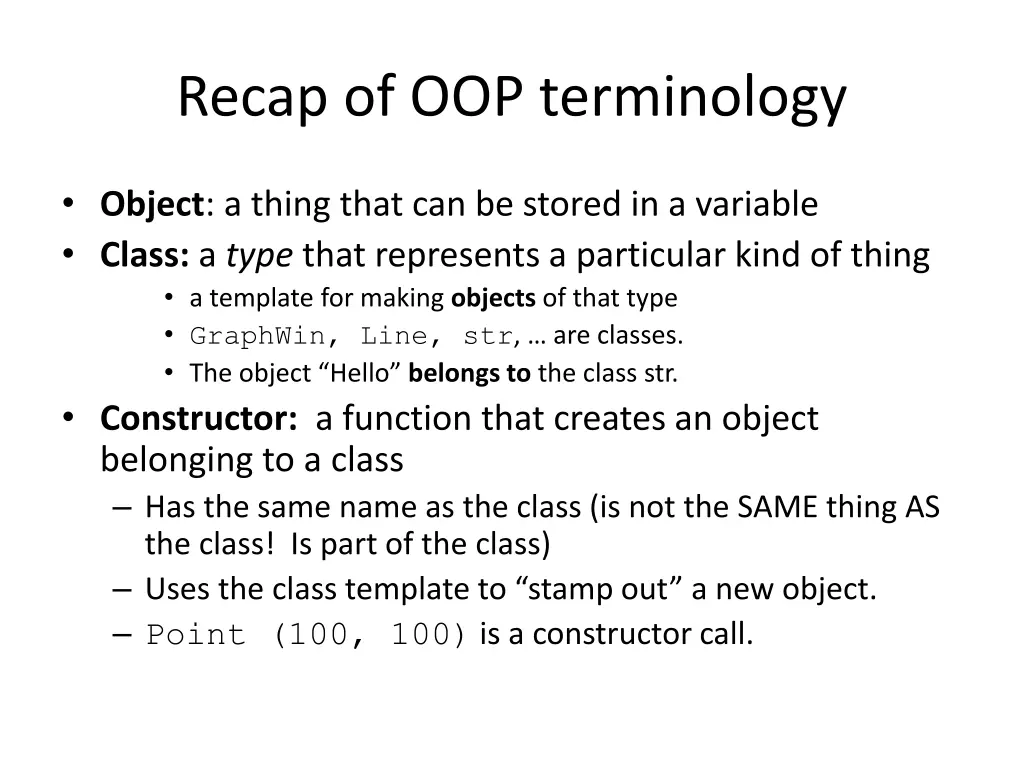 recap of oop terminology