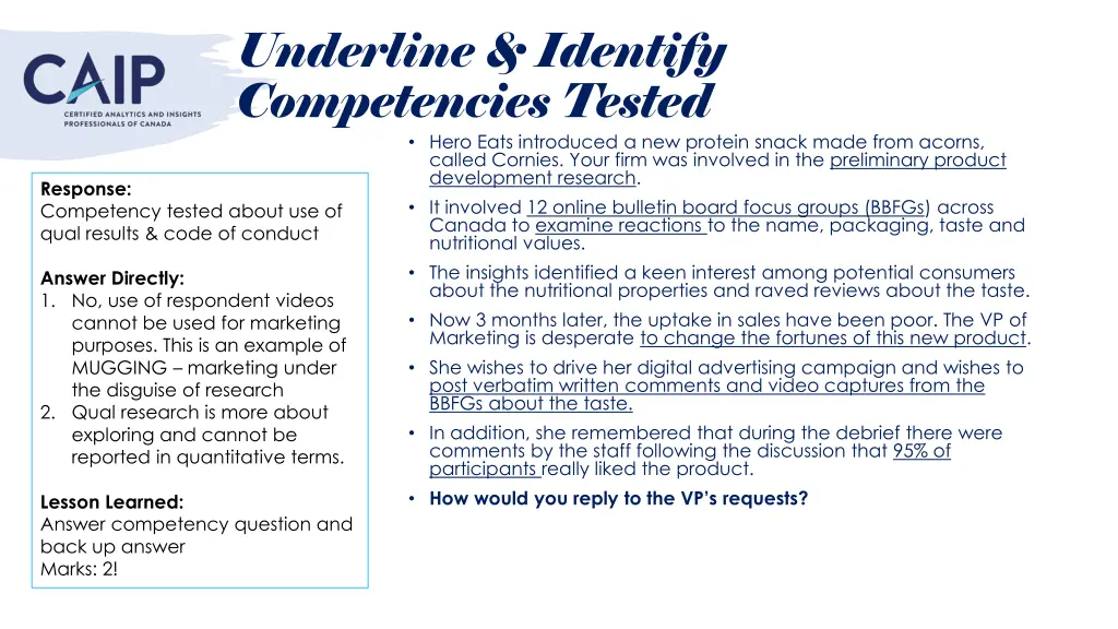 underline identify competencies tested hero eats 2