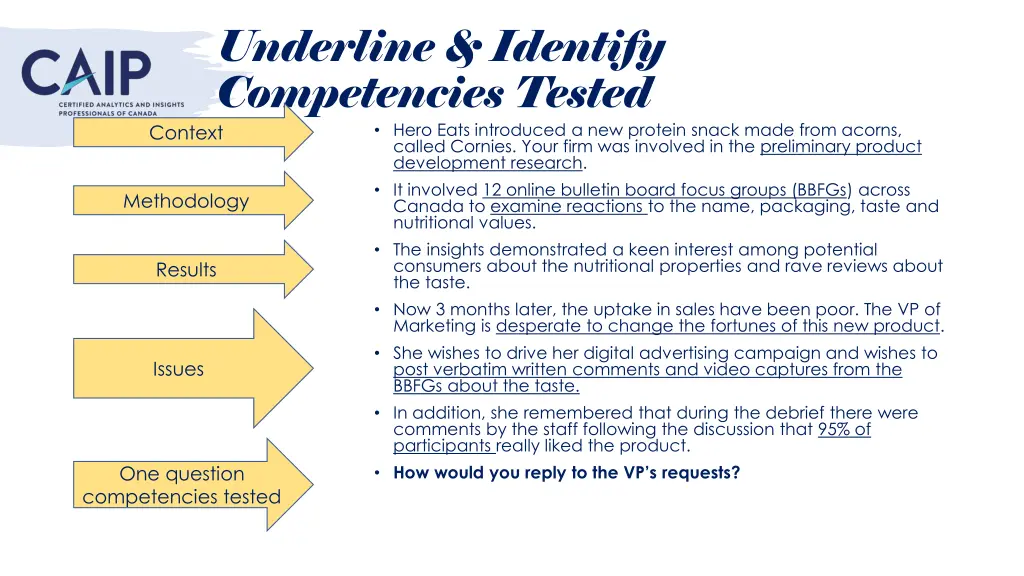 underline identify competencies tested hero eats