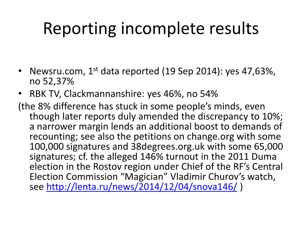 reporting incomplete results